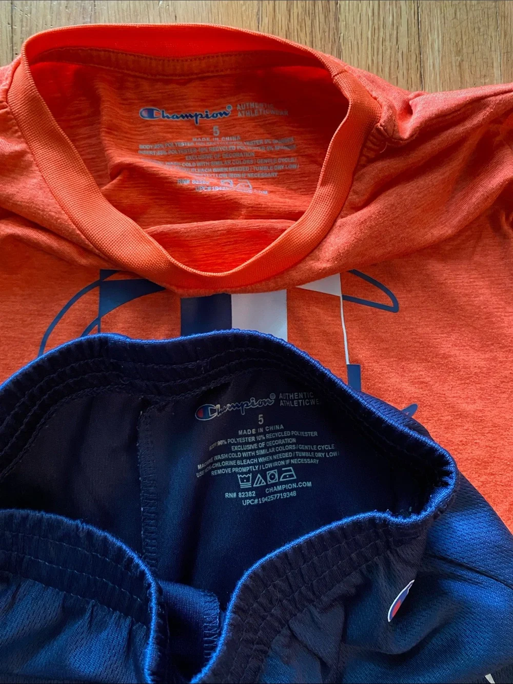 Champion Orange Logo Tee with Navy Athletic Shorts